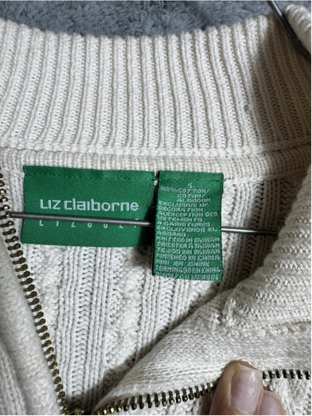 Vintage 90s Liz Claiborne Golf Cable Knit Quarter Zip Sweater Women’s S Cotton - Picture 3 of 7